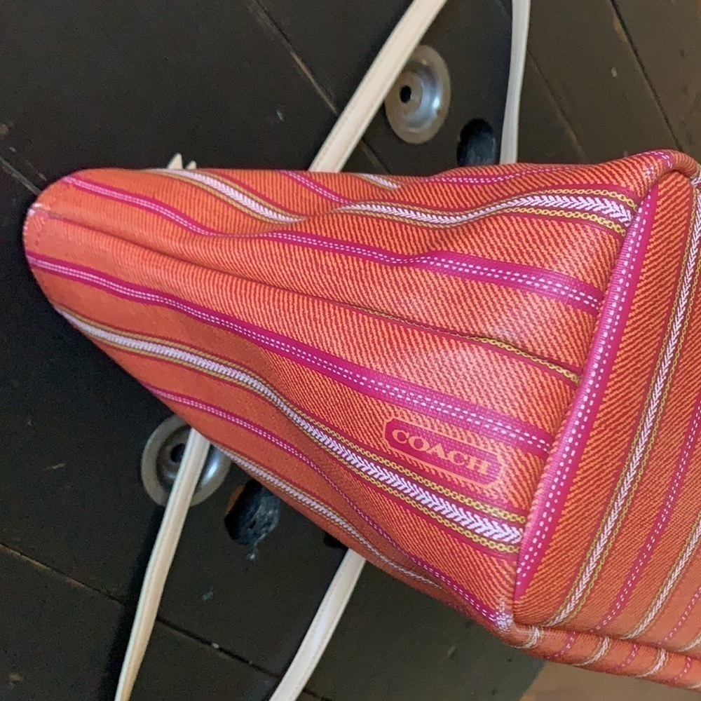 Coach Legacy Weekend Ticking Stripe PVC Zip Tote - Picture 13 of 16